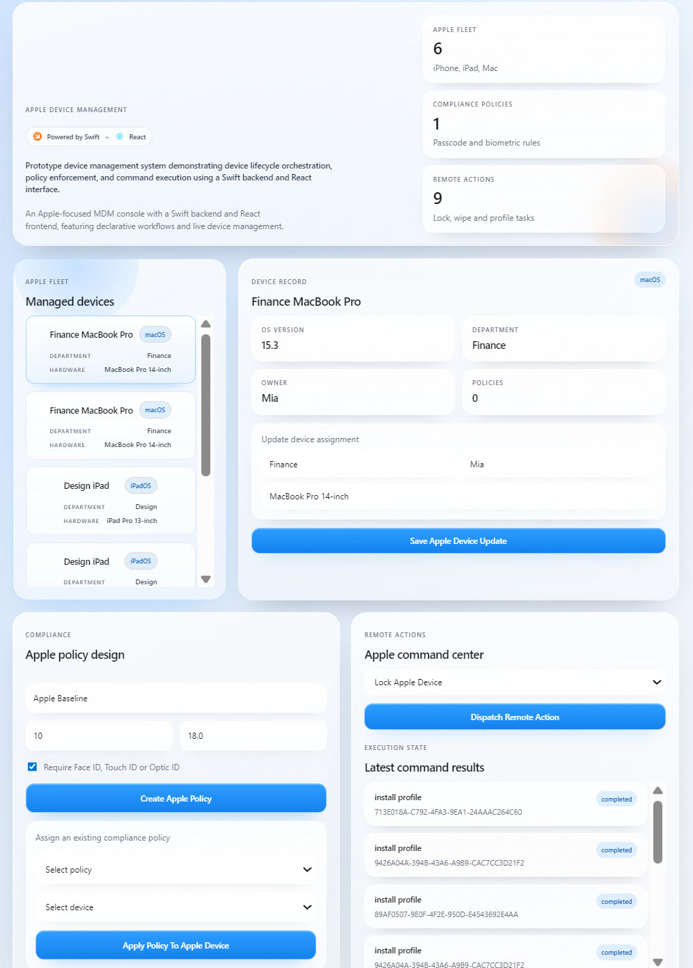 MDM Simulator dashboard