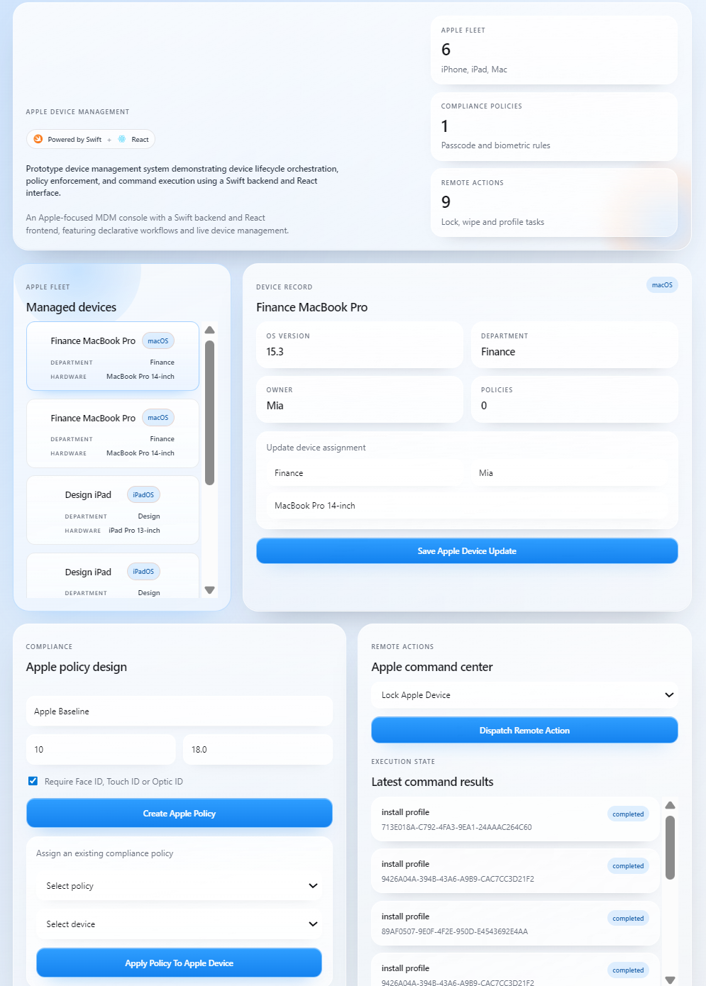 MDM Simulator dashboard